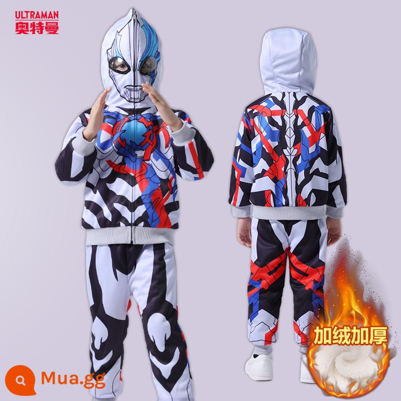 Ultraman quần áo bé trai phù hợp với trẻ em mùa xuân và mùa thu đông quần áo Superman cộng với áo khoác lông cừu Sailo Halloween Zeta - Bộ áo khoác nhung [Blazer]