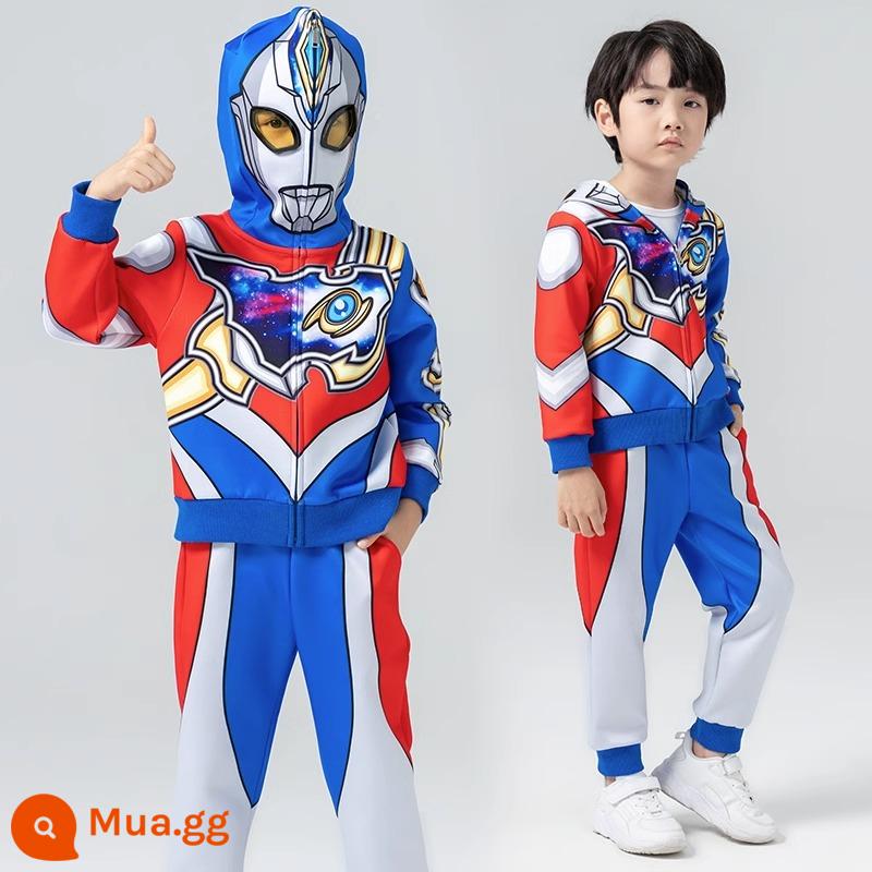 Ultraman quần áo bé trai phù hợp với trẻ em mùa xuân và mùa thu đông quần áo Superman cộng với áo khoác lông cừu Sailo Halloween Zeta - Bộ áo khoác xuân thu [Dekai]