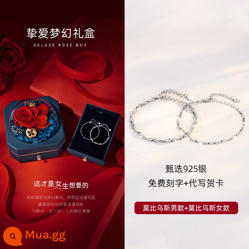 Lắc tay cặp đôi Mobius, lắc tay bạc đôi tình nhân nam nữ, quà tặng Valentine bằng bạc ý cho bạn gái, chàng trai - Cặp đôi [Hộp quà tình yêu] [Mobius Nam + Nữ]