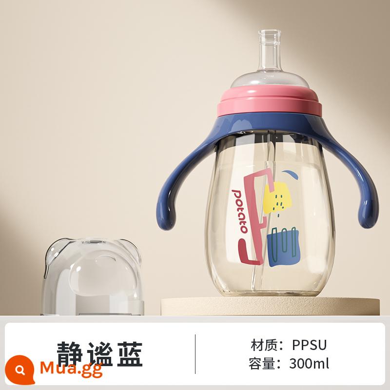 Bình tập uống sippy dành cho trẻ em loại sữa đặc biệt cho bé 1-2-3 tuổi ppsu bình sữa cho bé hai tuổi loại lớn sữa bột chống rơi - Serenity Blue 300ml-có ống hút thẳng chống xịt, chống sặc