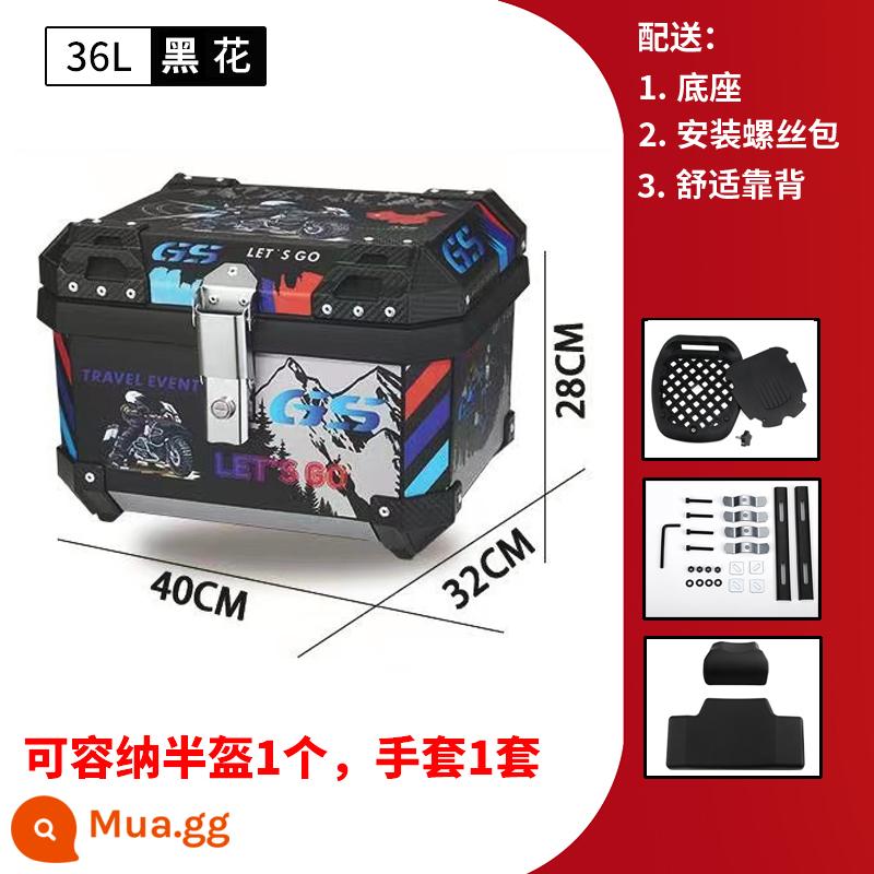 Xe Máy Không Hợp Kim Nhôm Đuôi Hộp Cốp Sau Hộp Đuôi Hộp ABS Hộp Xe Điện Đa Năng Mavericks - Decal đen 36L + tựa lưng + chân đế + phụ kiện