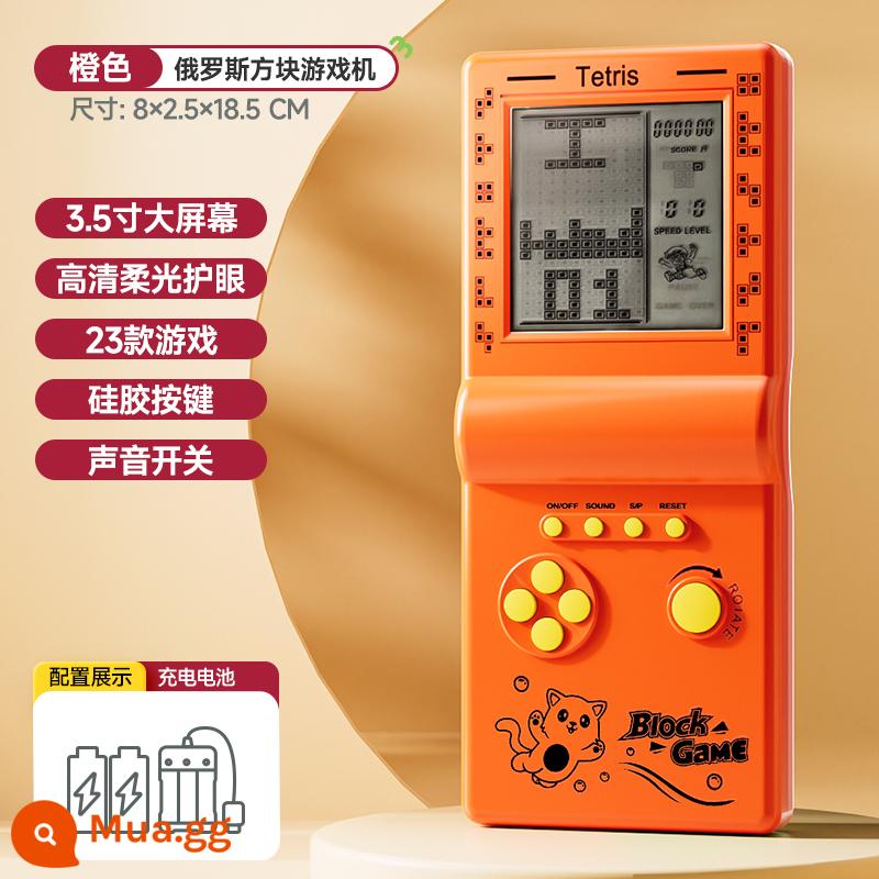 Tetris Máy Chơi Game Cầm Tay Chính Hãng Thời Thơ Ấu Vintage Retro Hoài Cổ Máy Chơi Game Phát Triển Trẻ Em Xếp Hình - Bộ sạc [3,5 inch + Bảo vệ mắt HD] Cam Cam