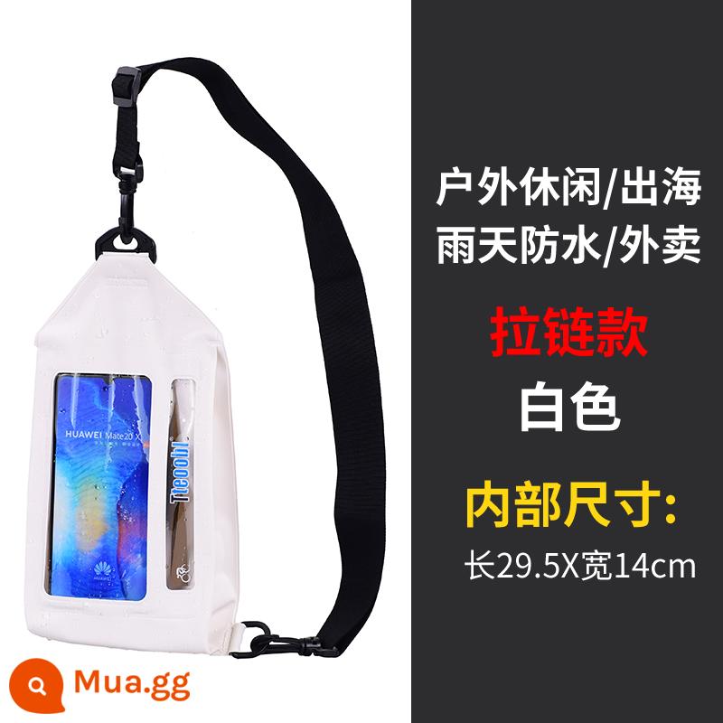 Đi Xe Đạp Giao Hàng Túi Đeo Ngực Chống Nước Túi Điện Thoại Di Động Một Vai Sứ Giả Mang Túi Đeo Thắt Lưng Nhỏ Thiết Bị Bơi Bè Unisex - Túi đeo vai chống nước - Trắng [Phong cách khóa kéo kín] Không được xuống nước