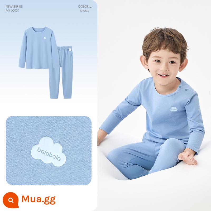 Bộ đồ lót trẻ em balabala cotton nguyên chất bé trai quần áo thu đông quần vệ sinh trung và lớn trẻ em quần áo ấm cho bé - Màu xanh xám (kiểu con trai) Loại A thân thiện với da