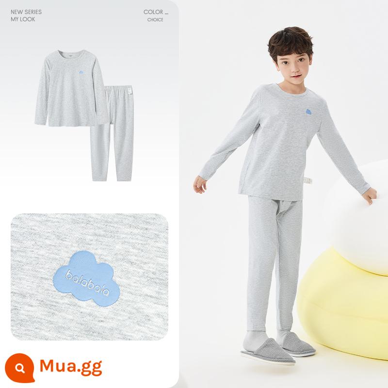 Bộ đồ lót trẻ em balabala cotton nguyên chất bé trai quần áo thu đông quần vệ sinh trung và lớn trẻ em quần áo ấm cho bé - Xám nhạt [Khuyến nghị phổ biến dành cho bé trai] Loại A Thân thiện với da