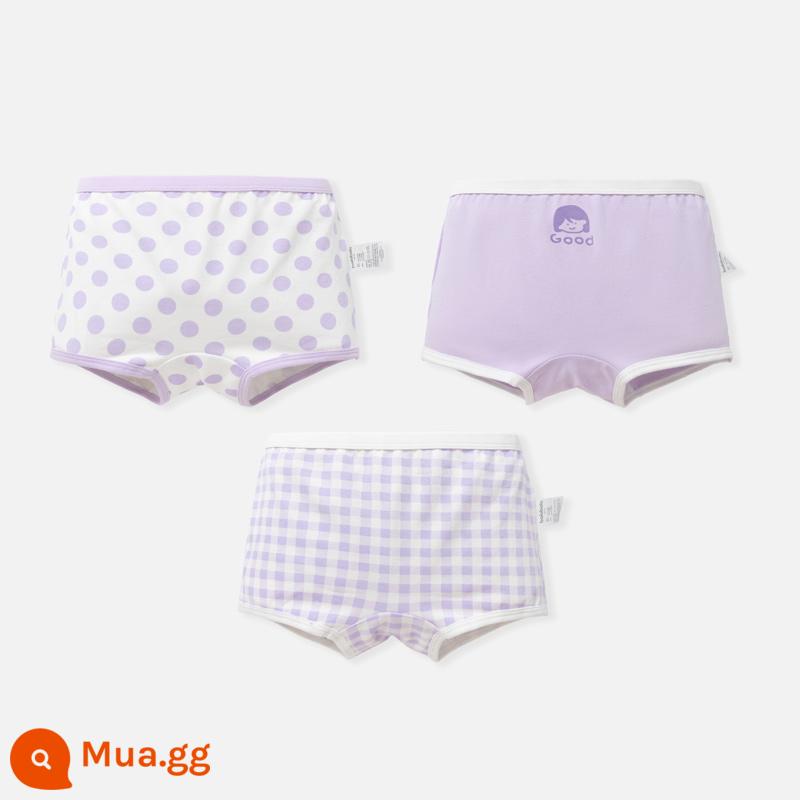 Quần lót nữ Balabala cotton hình tam giác cho trẻ nhỏ và lớn không có kẹp PP bốn góc và ba mảnh - Màu tím và trắng-đơn giản