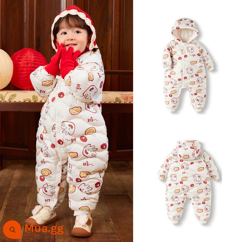 Balabala baby onesie quần áo trẻ sơ sinh áo liền quần 2024 lời chúc mừng năm mới - Thiết kế khóa trắng sữa-10504