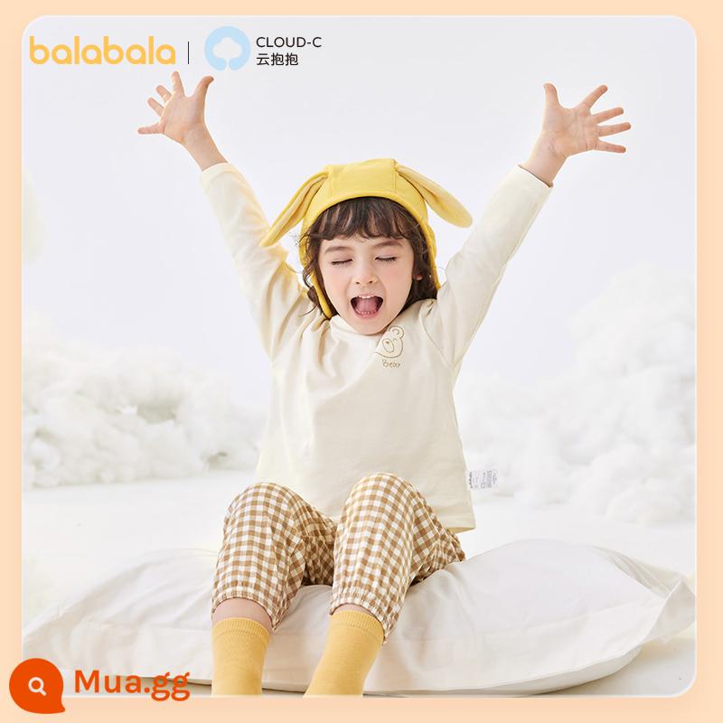 [Cloud Hug] Bộ đồ ngủ trẻ em Balabala thu đông quần áo cha mẹ và con cái size bé trai và bé gái quần áo mặc ở nhà cotton - Tông màu cà phê trắng (mềm mại và thoải mái)