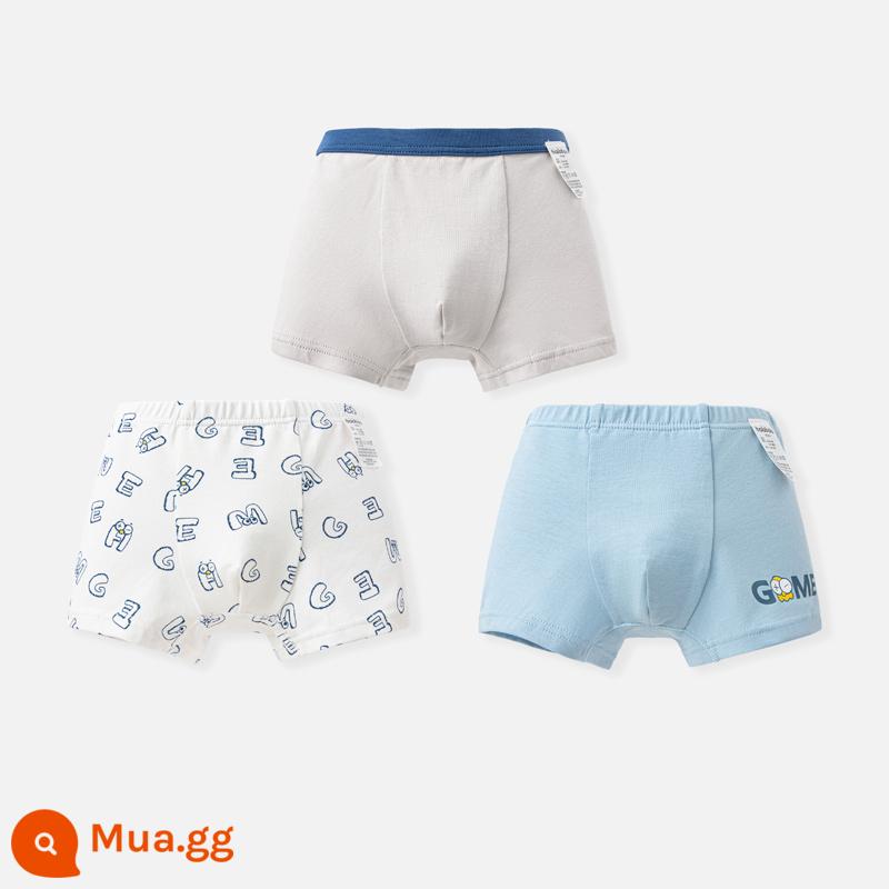 Quần lót balabala bé trai cotton vừa và nhỏ trẻ em boxer quần phẳng quần đùi trẻ em tam giác bé trai ba gói - Chữ màu xanh xám