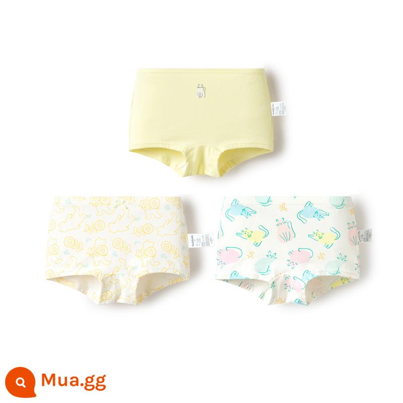 Quần lót nữ Balabala cotton hình tam giác cho trẻ nhỏ và lớn không có kẹp PP bốn góc và ba mảnh - mèo vàng