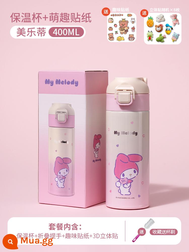 Sanrio Giữ Nhiệt Trẻ Em Cốc Nữ Thực Phẩm Cấp 316 Học Sinh Tiểu Học Cốc Nước Cô Gái Trường Mẫu Giáo Đặc Biệt Ấm Siêu Tốc - Melody 400ML+3D 3D Sticker★316 Kiểm soát nhiệt độ và giữ lạnh [Bộ sưu tập cọ cốc miễn phí]