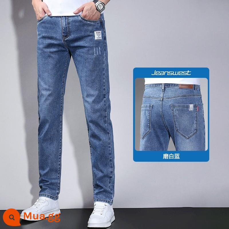 Jeanswest quần jean nam ôm vừa vặn đôi chân nam mùa xuân và mùa thu đàn hồi mùa hè cao cấp quần dài quần dài nam - 823 đánh bóng trắng xanh