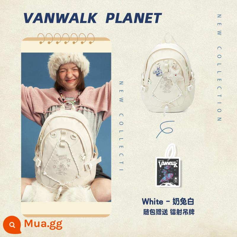 VANWALK Planet Rabbit Ba lô thỏ kẹo bơ cứng dễ thương tự chế cho bé gái với mặt dây chuyền ngôi sao nhẹ cặp đi học ngọt ngào - thỏ sữa trắng