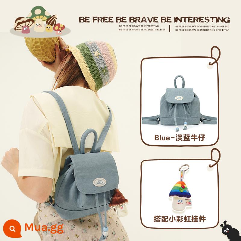 VANWALK Spring Ranch Retro Dễ thương Cô gái cao bồi Ba lô ins Sinh viên Ba lô nhỏ Niche Schoolbag - cầu vồng nhỏ màu xanh +