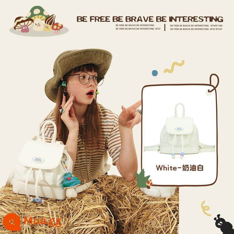 VANWALK Spring Ranch Retro Dễ thương Cô gái cao bồi Ba lô ins Sinh viên Ba lô nhỏ Niche Schoolbag - kem trắng