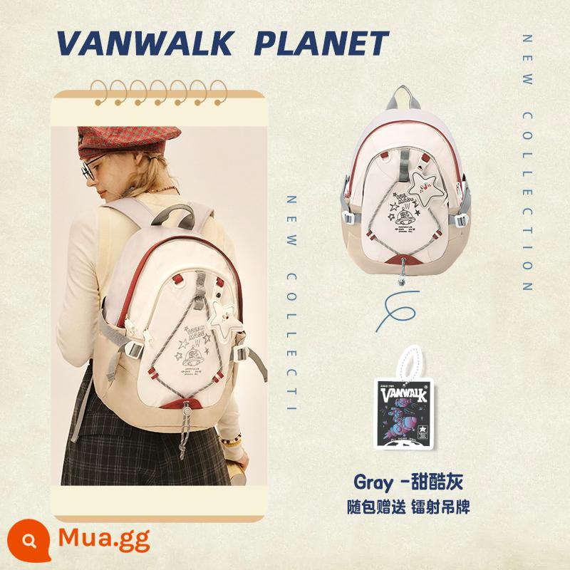 VANWALK Planet Rabbit Ba lô thỏ kẹo bơ cứng dễ thương tự chế cho bé gái với mặt dây chuyền ngôi sao nhẹ cặp đi học ngọt ngào - Màu xám mát ngọt ngào