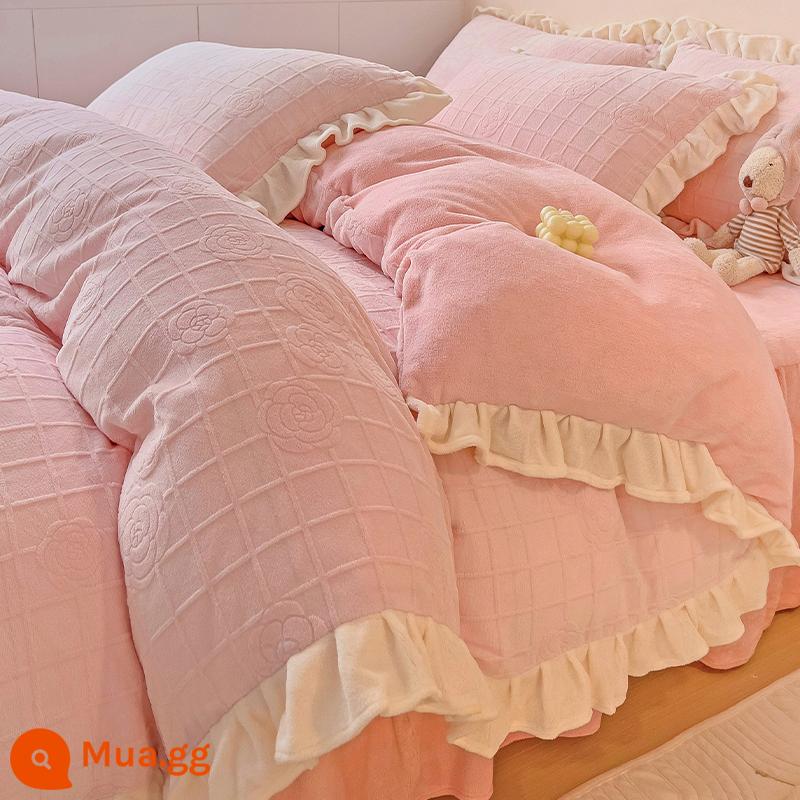 Bed Bed váy sữa Velvet Bốn bộ mền nhung san hô đôi Falerlan cộng với nhung ba giường nhóm - R Nhung Irina Hồng