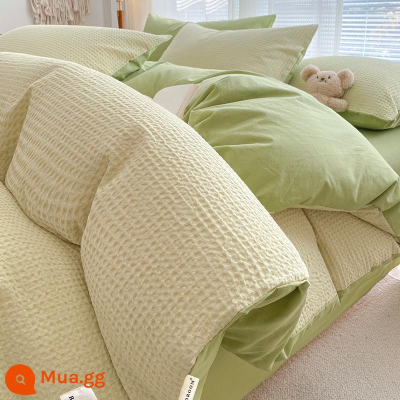 Bộ chăn ga gối đệm ba mảnh được trang bị theo phong cách người nổi tiếng trên Internet - M Warm Sleeping Bamboo Green [100% cotton, thân thiện với da khi ngủ khỏa thân, phù hợp mọi mùa]