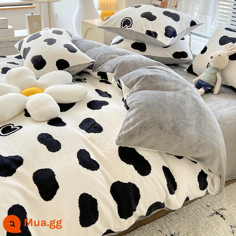 Mùa đông sữa nhung giường 4 nhung san hô Plus nhung ga trải giường nam dày Farley flannel vỏ chăn 3 Bộ - R nhung in Taotao tình yêu [nhung sữa dày ấm]