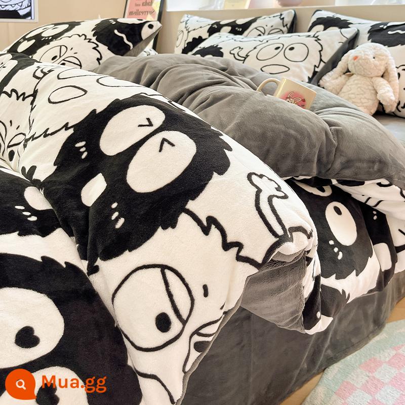 Mùa đông sữa nhung giường 4 nhung san hô Plus nhung ga trải giường nam dày Farley flannel vỏ chăn 3 Bộ - Than bánh nhung [nhung sữa dày ấm]