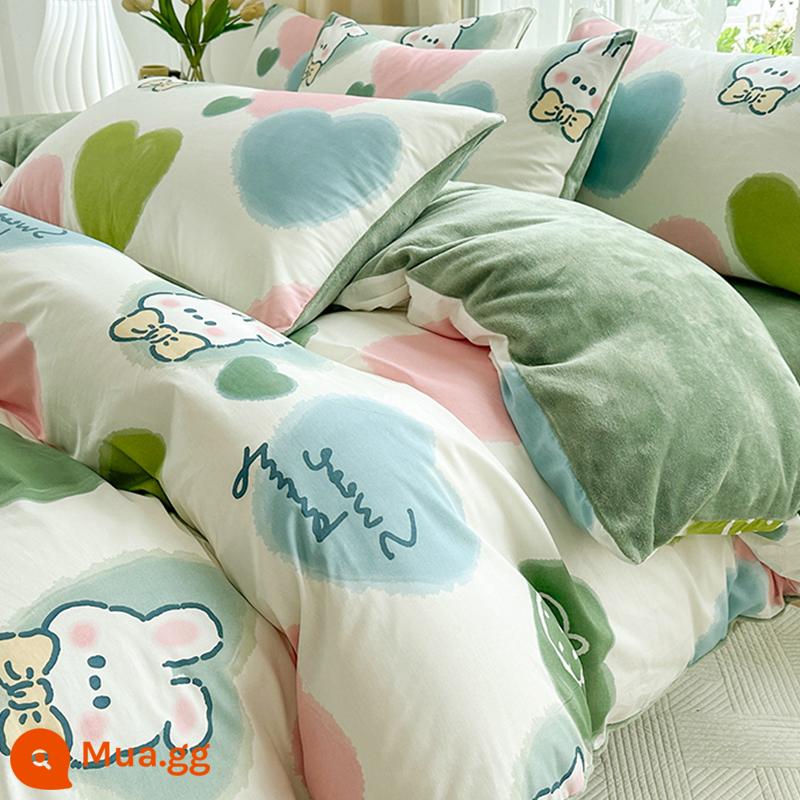 Hoạt Hình Một Cotton Nguyên Chất B Sữa Nhung 4 San Hô Nhung Vỏ Chăn Dép Nỉ Plus Da Lộn Tấm Chăn Ga Gối Trẻ Em - MR đang nghĩ về bạn