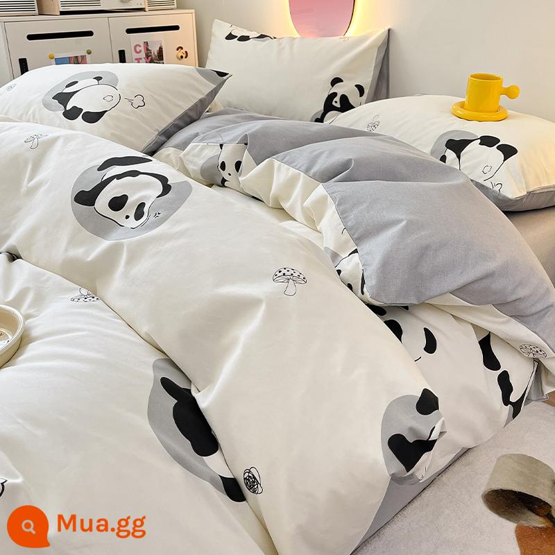 Bắc Âu Ins Phong Cách Cotton Bộ 4 Cotton Nguyên Chất Trẻ Em Vỏ Chăn Ký Túc Xá Sinh Viên Giường 3 Bộ Chăn Ga Gối 4 - Gấu trúc nghịch ngợm M TZJJ