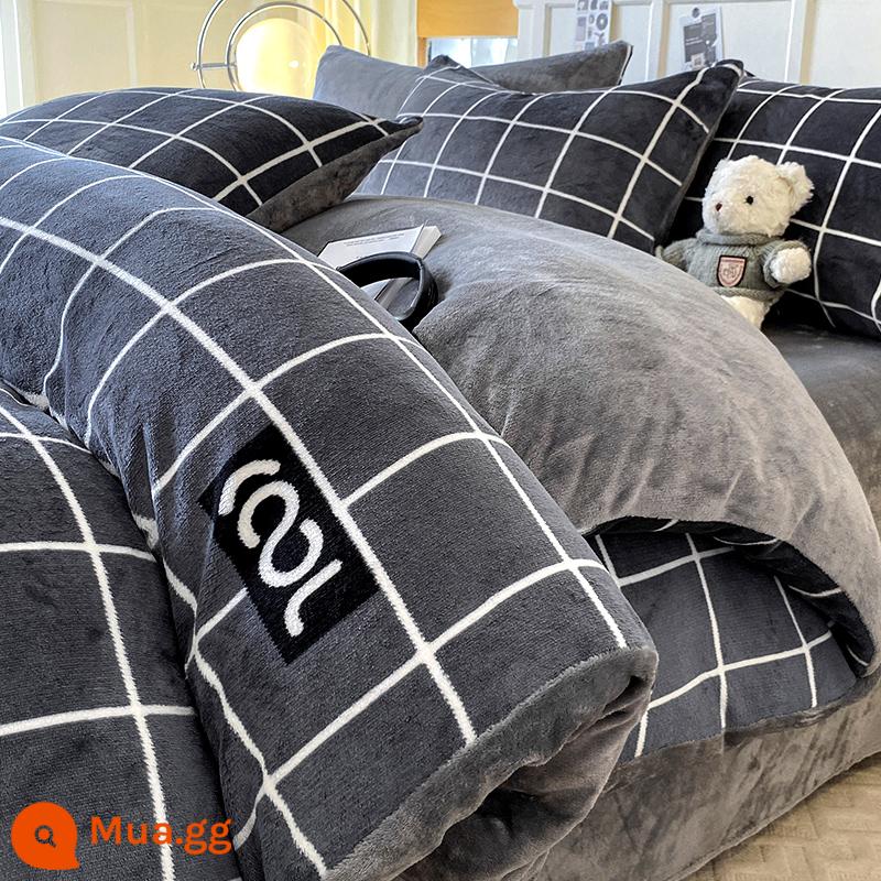 Mùa đông sữa nhung giường 4 nhung san hô Plus nhung ga trải giường nam dày Farley flannel vỏ chăn 3 Bộ - R mát [lông cừu sữa dày ấm]