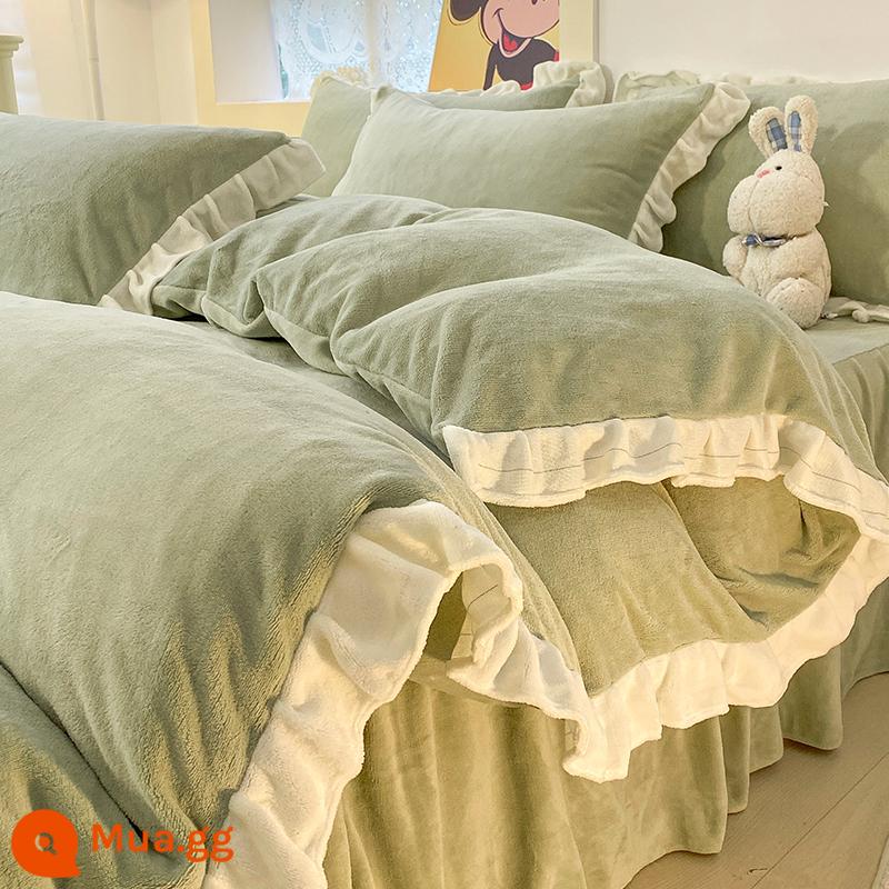 Bed Bed váy sữa Velvet Bốn bộ mền nhung san hô đôi Falerlan cộng với nhung ba giường nhóm - Cuộc gặp gỡ đầu tiên của R Velvet-Doulu