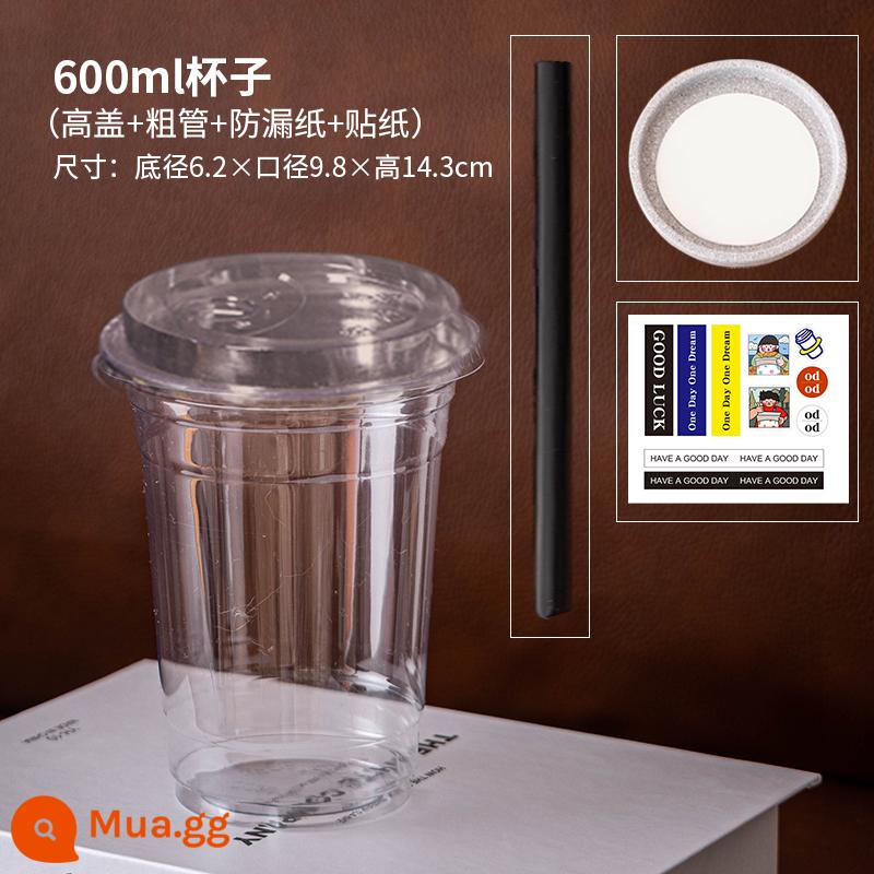 Cà Phê Trà Sữa Nhựa 500Ml Uống Trà Chanh Latte Đóng Gói Dùng Một Lần Bột Đá Lạnh Ly Uống Nước Có Nắp - Cốc 600ml + nắp cao + giấy chống rò rỉ + nhãn dán + [ống hút dày]