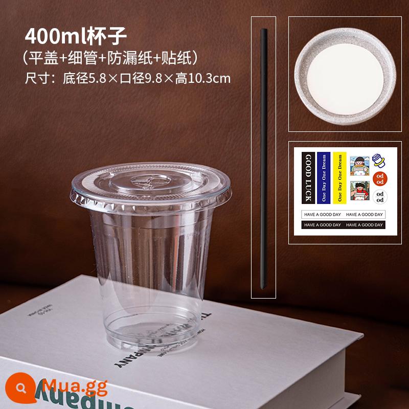 Cà Phê Trà Sữa Nhựa 500Ml Uống Trà Chanh Latte Đóng Gói Dùng Một Lần Bột Đá Lạnh Ly Uống Nước Có Nắp - Cốc 400ml + nắp phẳng + giấy chống rò rỉ + nhãn dán + [ống hút mỏng]