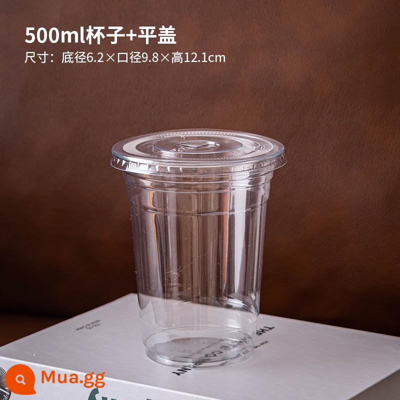 Cà Phê Trà Sữa Nhựa 500Ml Uống Trà Chanh Latte Đóng Gói Dùng Một Lần Bột Đá Lạnh Ly Uống Nước Có Nắp - Cốc 500ml + nắp phẳng