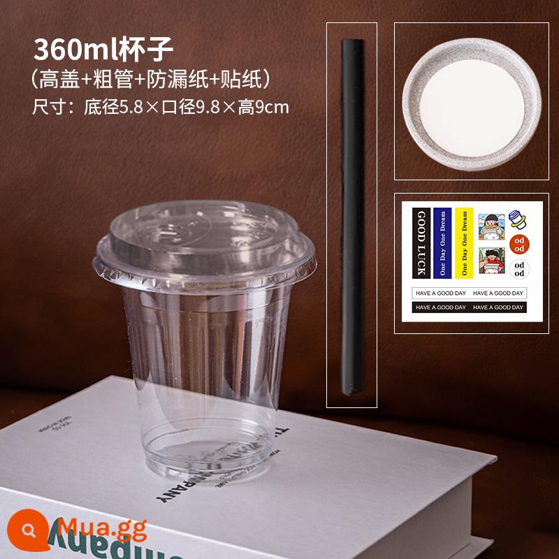 Cà Phê Trà Sữa Nhựa 500Ml Uống Trà Chanh Latte Đóng Gói Dùng Một Lần Bột Đá Lạnh Ly Uống Nước Có Nắp - Cốc 360ml + nắp cao + giấy chống rò rỉ + nhãn dán + [ống hút dày]