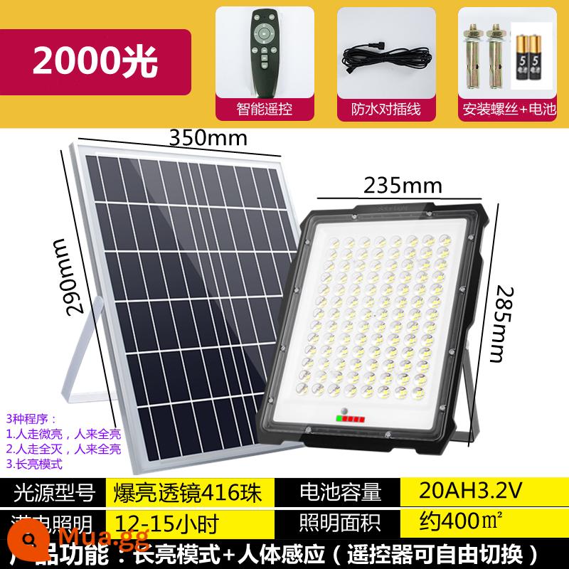 Chống Thấm Nước Đèn Sân Vườn 100W Họ Chiếu Sáng Siêu Sáng Ánh Sáng Ngoài Trời Đèn Đường Bảng Volt Đèn Năng Lượng Mặt Trời Hộ Gia Đình Phát Điện đèn - 2000 đèn luôn sáng + cảm biến cơ thể con người