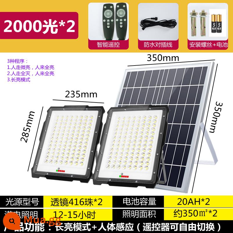 Chống Thấm Nước Đèn Sân Vườn 100W Họ Chiếu Sáng Siêu Sáng Ánh Sáng Ngoài Trời Đèn Đường Bảng Volt Đèn Năng Lượng Mặt Trời Hộ Gia Đình Phát Điện đèn - Một hỗ trợ hai đèn 4000 - luôn sáng + cảm biến cơ thể con người