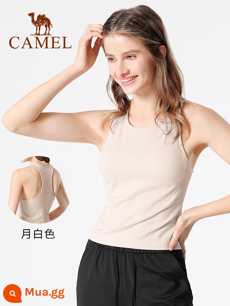 Camel Yoga Suit Vest Advanced Sense Nữ tích hợp liền mạch Ruy băng Miếng đệm ngực Đồ lót Tập thể dục Quần áo Áo khoác ngoài Đế sau đẹp - YF52252008, màu trắng trăng