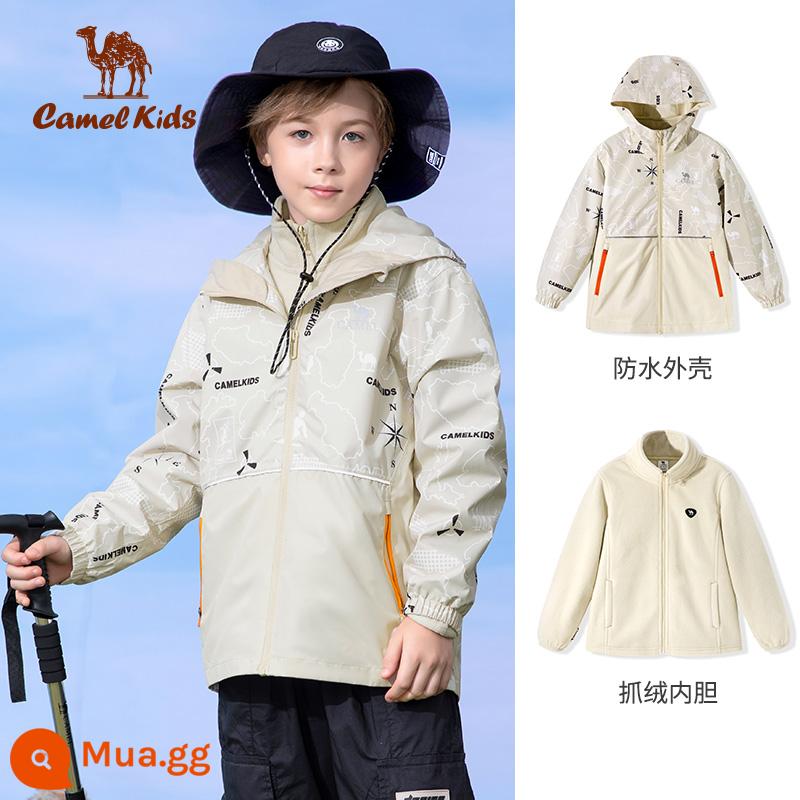 Áo khoác trẻ em Camel 3 trong 1 2023 Áo khoác chống gió trẻ em cỡ vừa và lớn mới dành cho bé trai và bé gái - D63CAS0022, màu be (lớp lót lông cừu)