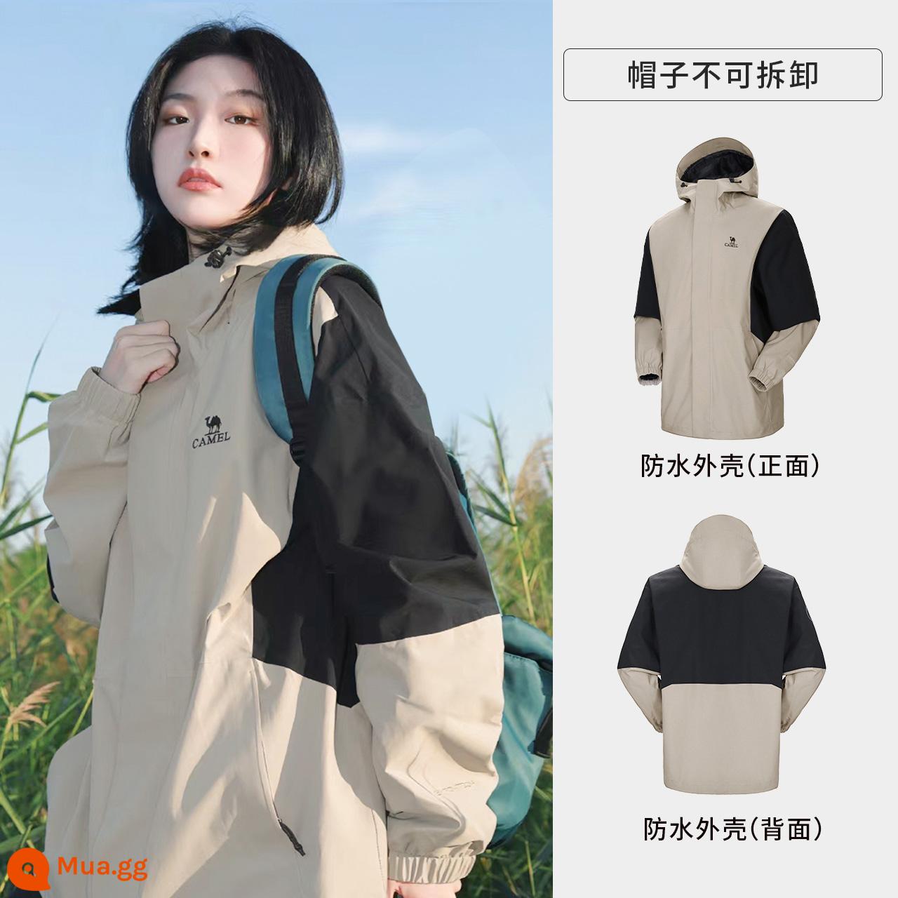 [Panda Series] Áo khoác một lớp Camel Outdoor Mountain Series Chống gió và chống thấm nước Mùa xuân 2023 Áo khoác sản phẩm mới cho nam và nữ - AA12235456-1, xám be/đen ảo, cùng kiểu cho bé gái, mua nhỏ hơn 1 size (bán trước S trong 10 ngày)