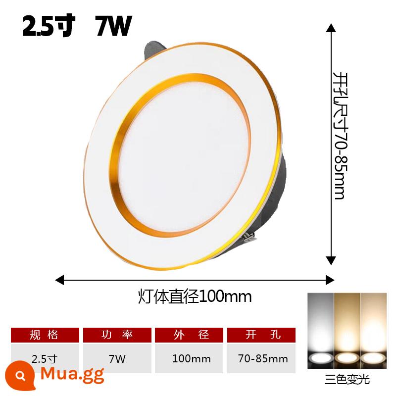 Hộ gia đình Đèn LED Downlight Âm Trần Chiếu Sáng Mới Ba Màu Nhúng Lối Đi Phòng Khách Đèn Âm Trần Lỗ Ánh Sáng Lỗ Ánh Sáng Ánh Sáng Đơn Giản - Platinum 7W ba màu [mẫu siêu mỏng hoàn toàn bằng nhôm] lỗ 7-8,5