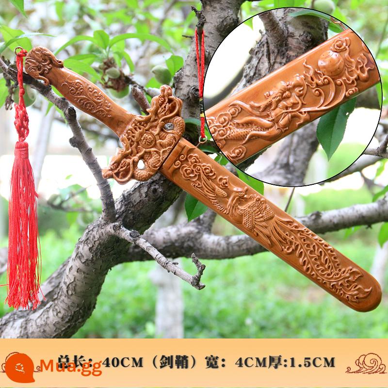 Authentic Feicheng Taoomu Thị trấn Swing Town Thị trấn Trẻ em Bảo vệ Pebunary Peach Tim Sword Children Baby Taoist Sword Magisa - Thanh kiếm rồng phượng 40cm (gỗ đào chạm khắc tinh xảo)