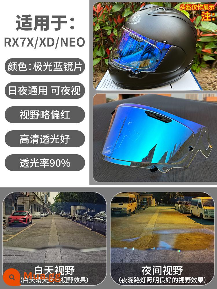 Arairx7x Ống Kính NEO/XD/GX Ngày và Đêm Gương Đa Năng Mạ Điện Symphony Đổi Màu Nhãn Dán Chống Sương Mù Cho Xe Máy Nhà Máy Phụ - Ống kính xanh Aurora RX7X/XD/NE0 - Sử dụng cả ngày lẫn đêm, Bộ vệ sinh ống kính miễn phí