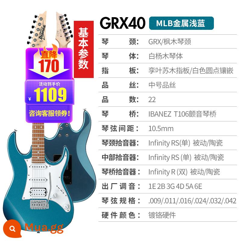 Ibanez Ibanna Đàn Guitar Điện GRX40/70QA/120 GRG121/170DX Bộ Đàn Guitar Cho Người Mới Bắt Đầu - [⭐Mẫu đầu vào] GRX40 Xanh ánh kim + Gói quà tặng cho người mới bắt đầu