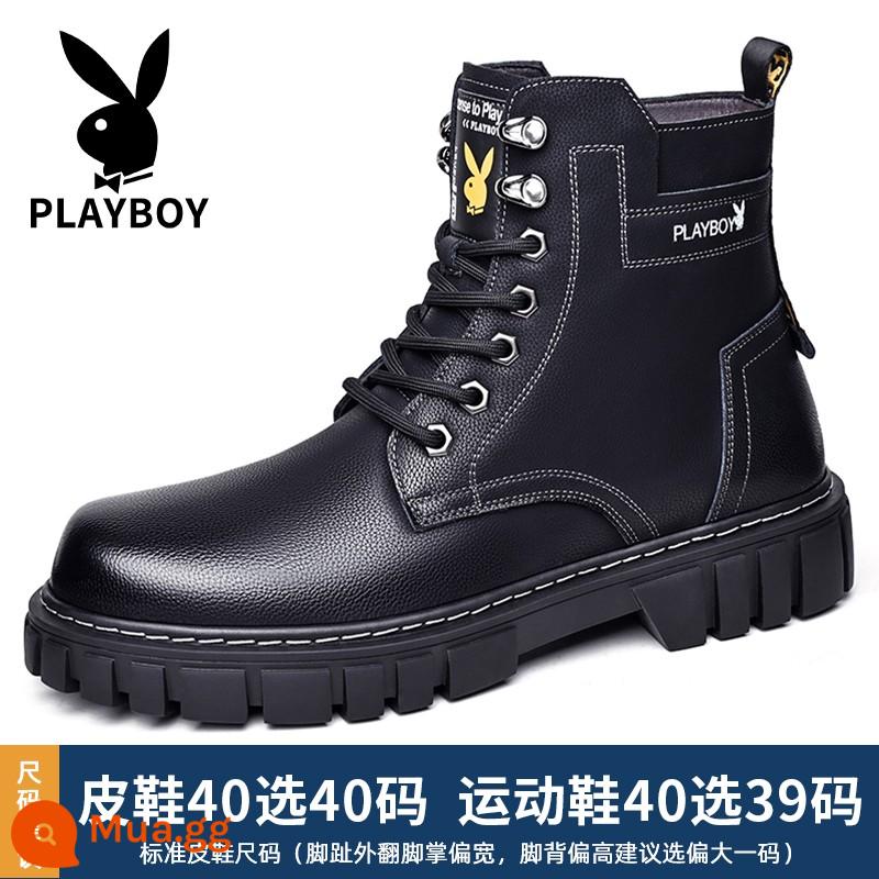 Playboy Mỹ Dụng Cụ Giày Mùa Đông Plus Nhung Lưới Đỏ Da Mềm Sa Mạc Giày Cao Cổ Nam Giày Bốt Martin - 88052 màu đen