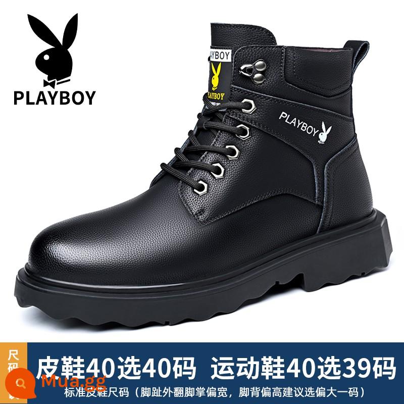 Playboy Mỹ Dụng Cụ Giày Mùa Đông Plus Nhung Lưới Đỏ Da Mềm Sa Mạc Giày Cao Cổ Nam Giày Bốt Martin - 8D51 màu đen