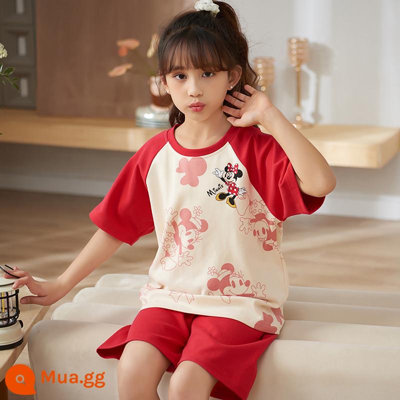 Bộ đồ ngủ trẻ em bé gái mùa hè cotton nguyên chất ngắn tay phần mỏng điều hòa quần áo bé gái Bộ đồ phục vụ tại nhà Kulomi phong cách phương Tây - 22598-Minnie