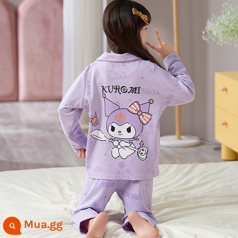 Bộ đồ ngủ trẻ em nữ mùa xuân và mùa thu cotton nguyên chất dài tay cho trẻ em trung và lớn mùa hè bé gái cardigan bé gái quần áo mặc ở nhà 12-15 tuổi - 66365-Culomi