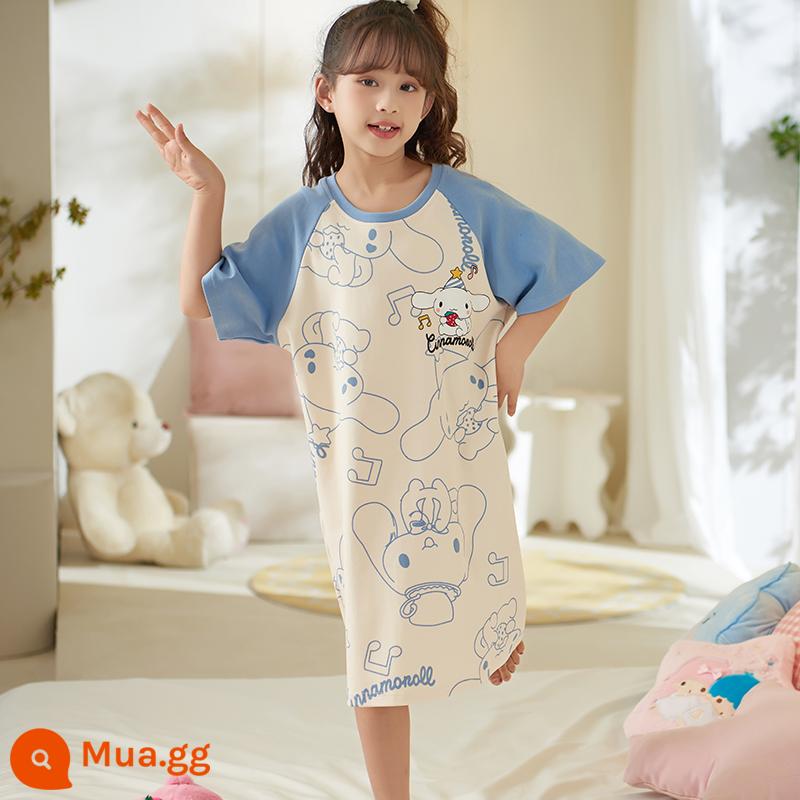 Váy ngủ bé gái mùa hè phần mỏng ngắn tay cotton đồ ngủ trẻ em bé gái phục vụ tại nhà mùa hè Váy Kulomi - 22620-Quế chó