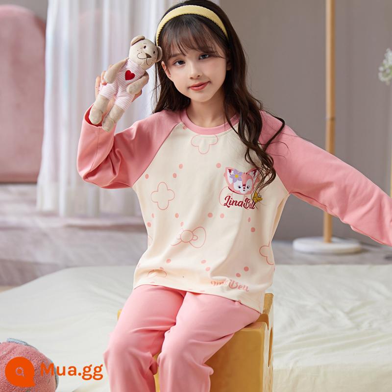 Bộ đồ ngủ bé gái xuân thu cotton nguyên chất dài tay phù hợp với trẻ em hoạt hình dễ thương quế chó bé gái quần áo mặc nhà mùa thu - 33378-Lina Belle