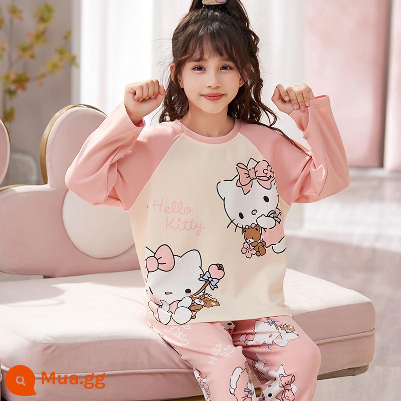 Bộ đồ ngủ bé gái xuân thu cotton nguyên chất dài tay phù hợp với trẻ em hoạt hình dễ thương quế chó bé gái quần áo mặc nhà mùa thu - 33397-Xin chào