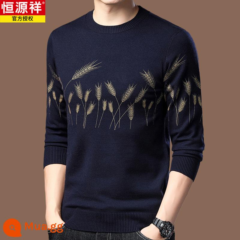 Hengyuanxiang chính hãng áo len len 100 len nam phong cách hot 2022 áo sơ mi đáy cashmere mới mùa thu đông - Màu xanh hải quân[Hao983]