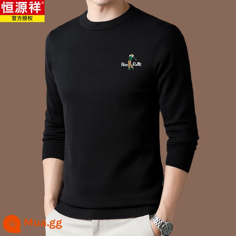 Hengyuanxiang chính hãng áo len len 100 len nam phong cách hot 2022 áo sơ mi đáy cashmere mới mùa thu đông - Đen[Hao2208]